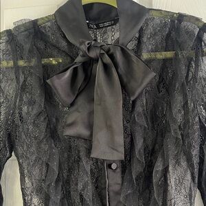 Zara Black Lace Button Down Shirt